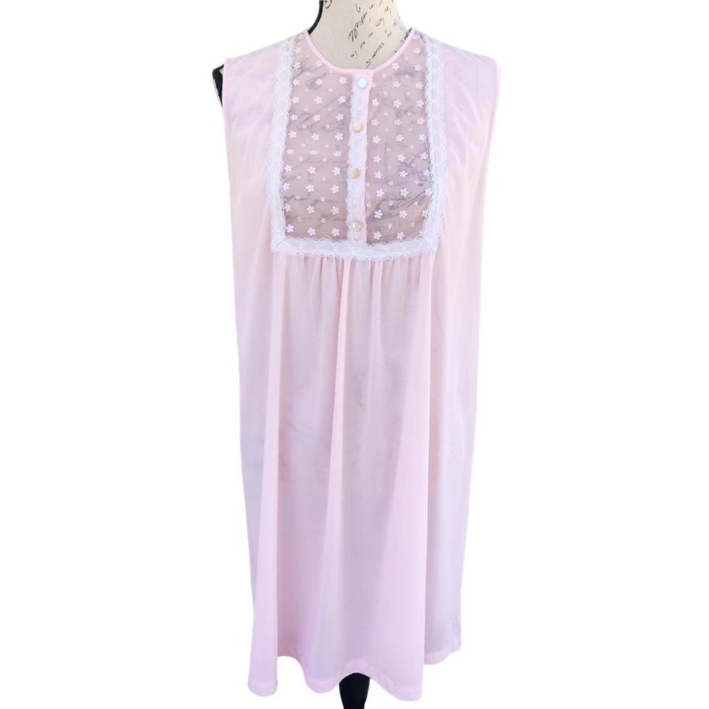 Vtg 70s Gilead Pink Lace Embroidered Yoke Summer Nightgown Medium Coquette
